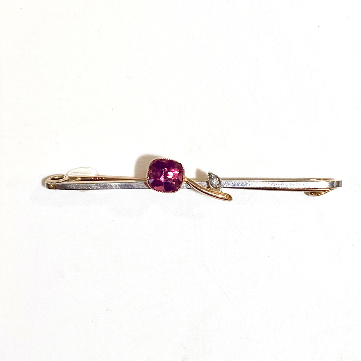 9ct Yellow Gold Tourmaline and Diamond Bar Brooch