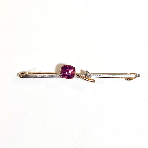 9ct Yellow Gold Tourmaline and Diamond Bar Brooch