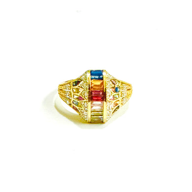 9ct Yellow Gold Multicoloured Sapphire and Diamond Ring
