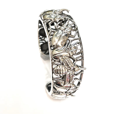 Sterling Silver Scarab Beetle Bangle Cuff