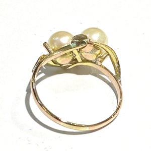 Vintage 9ct Yellow Gold Cultured Pearl Twin Ring