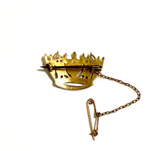 Antique 9ct Yellow Gold Seed Pearl Crown Brooch