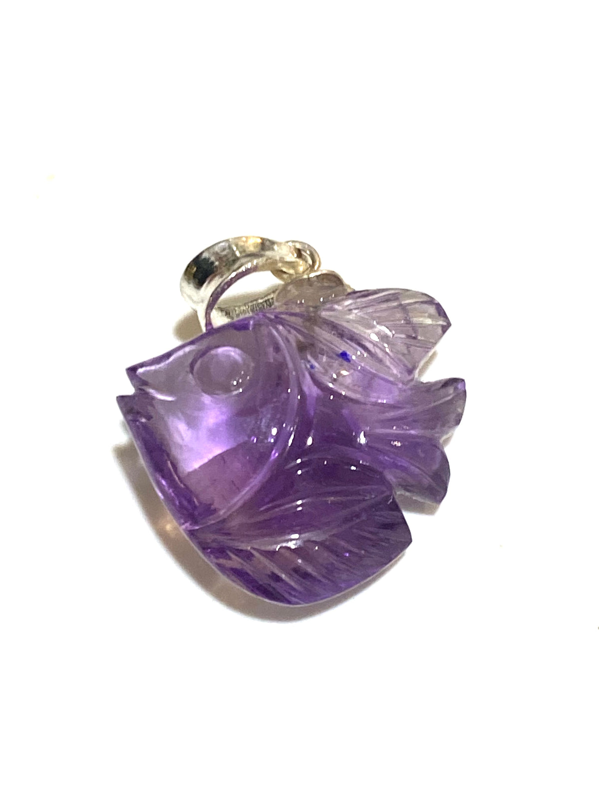 Hand-carved Amethyst Fish Pendant