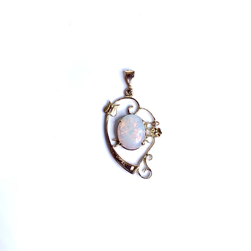 Antique 9ct Yellow Gold Solid Opal Pendant