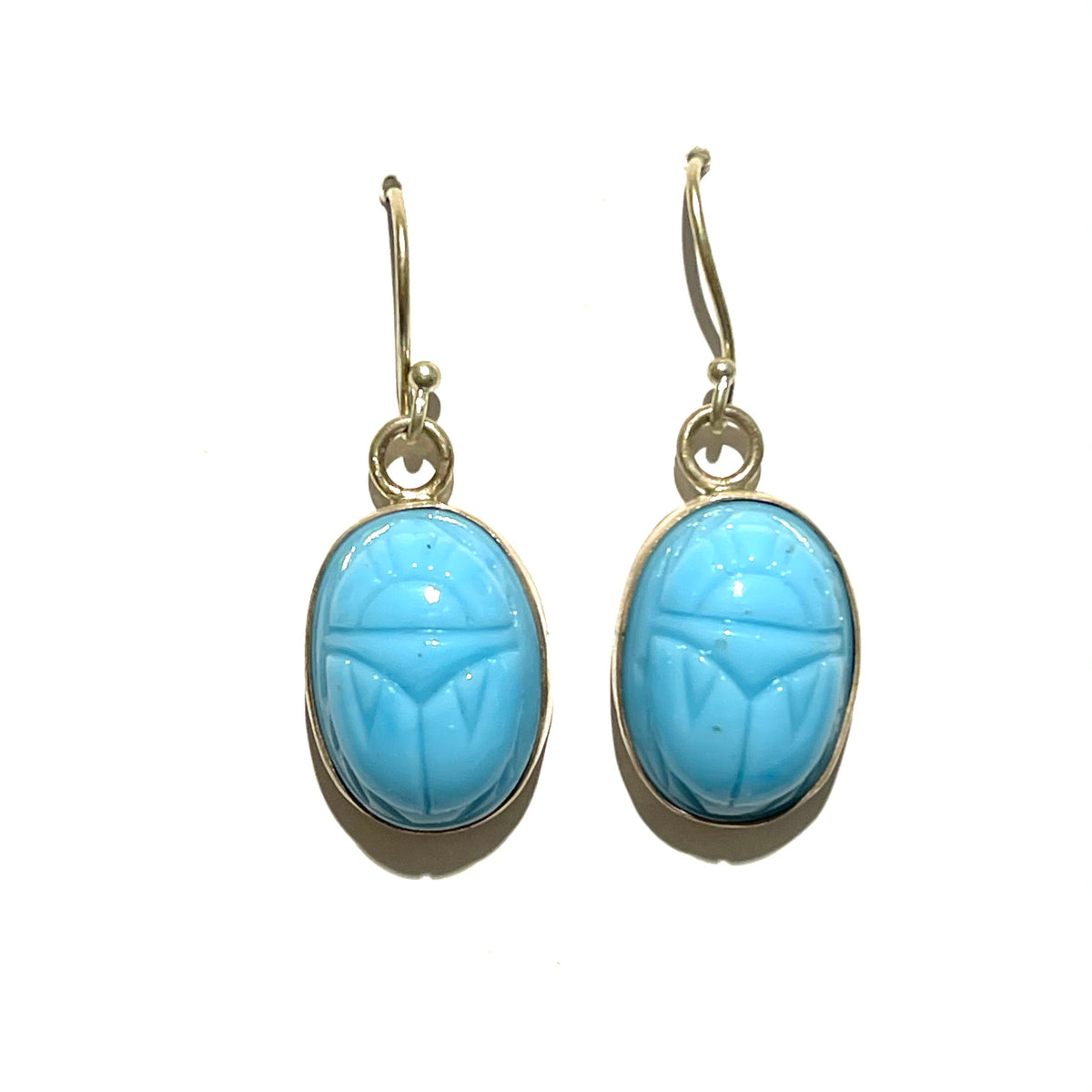 Sterling Silver Baby Blue Glass Scarab Drop Earrings