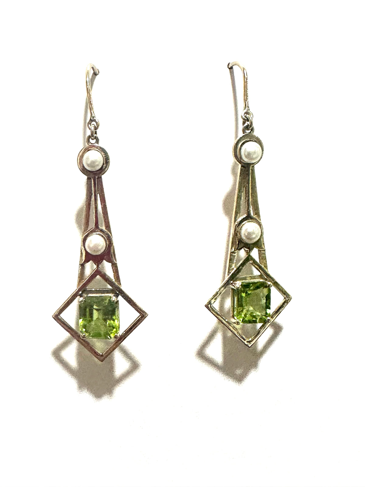 9ct Yellow Gold Peridot and Seed Pearl Drop Earrings