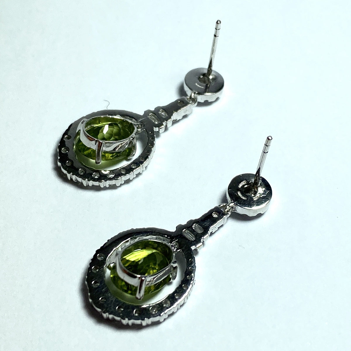 9ct White Gold Peridot and Diamond Stud Drop Earrings