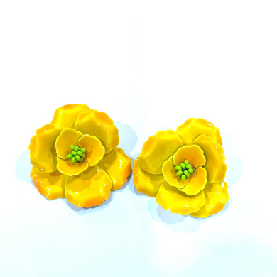 Vintage Yellow Flower Enamel Clip-On Earrings