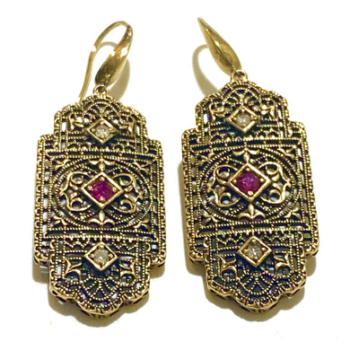 9ct Gold Diamond and Ruby Earrings