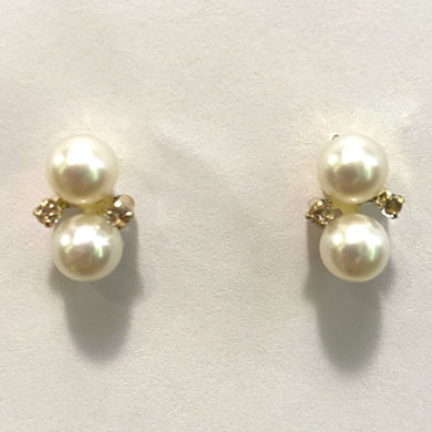 9ct Yellow Gold Cultured Pearl and Diamond Stud Earrings