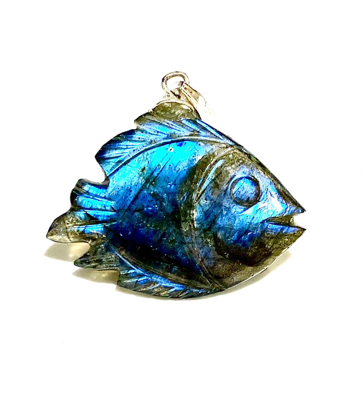 Hand-carved Labradorite Fish Pendant