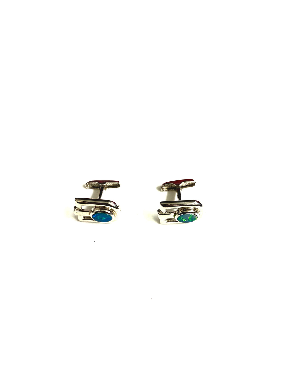 Sterling Silver Doublet Opal Cufflinks