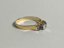 Vintage 18ct Yellow Gold Sapphire and Diamond Trilogy Ring