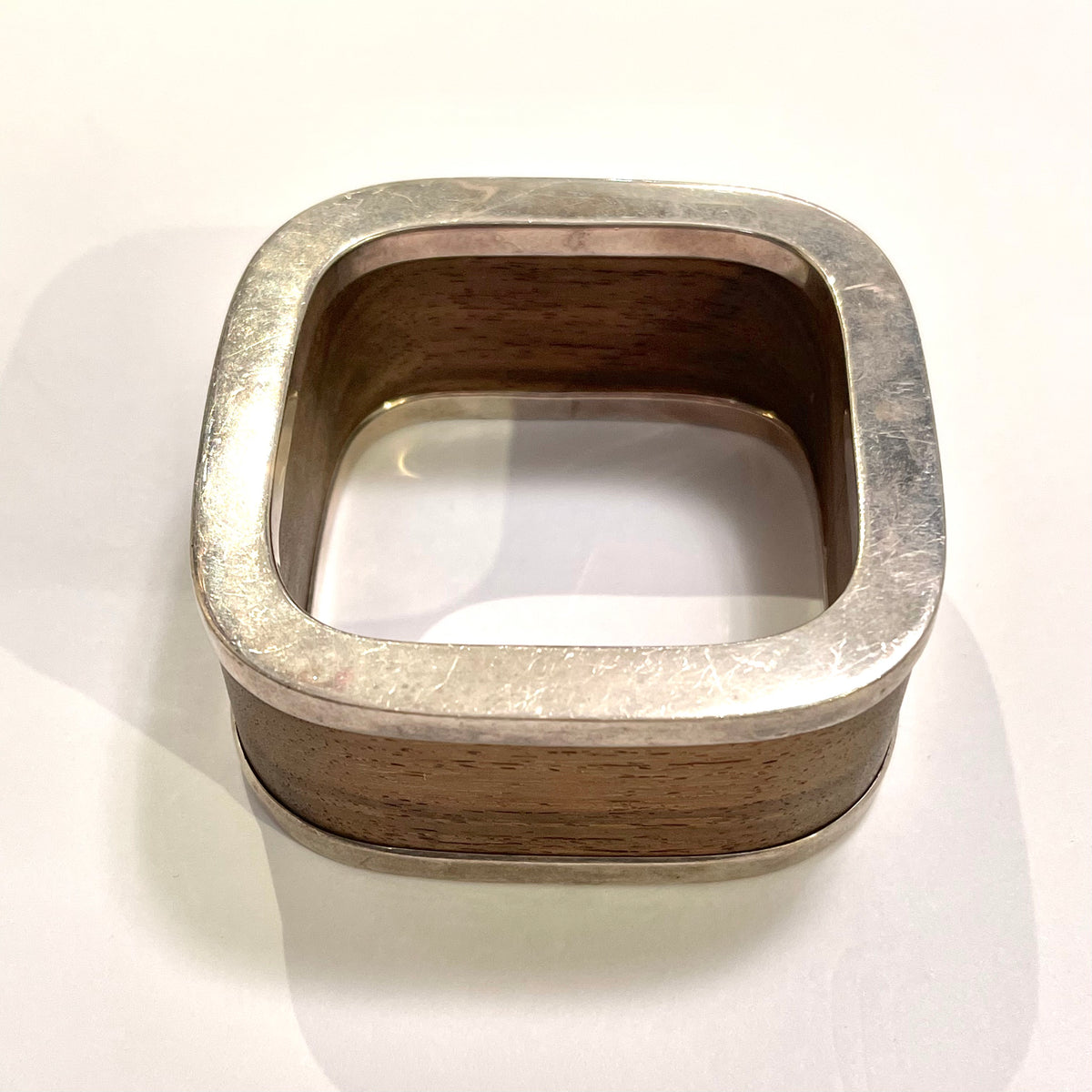 Vintage Sterling Silver and Wooden Cube Bangle