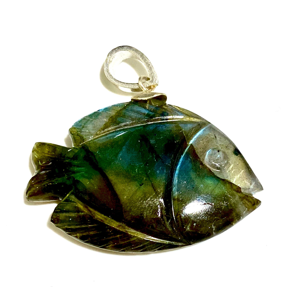 Hand-carved Labradorite Fish Pendant