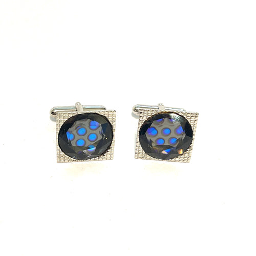 Vintage Silver Blue Grey Polka Dot Cufflinks