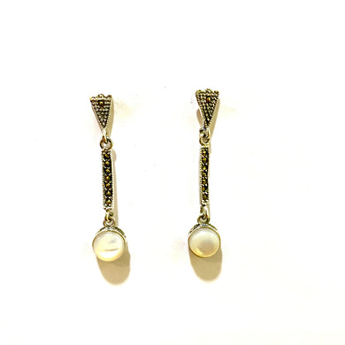 Sterling Silver Mother of Pearl Marcasite Earrings