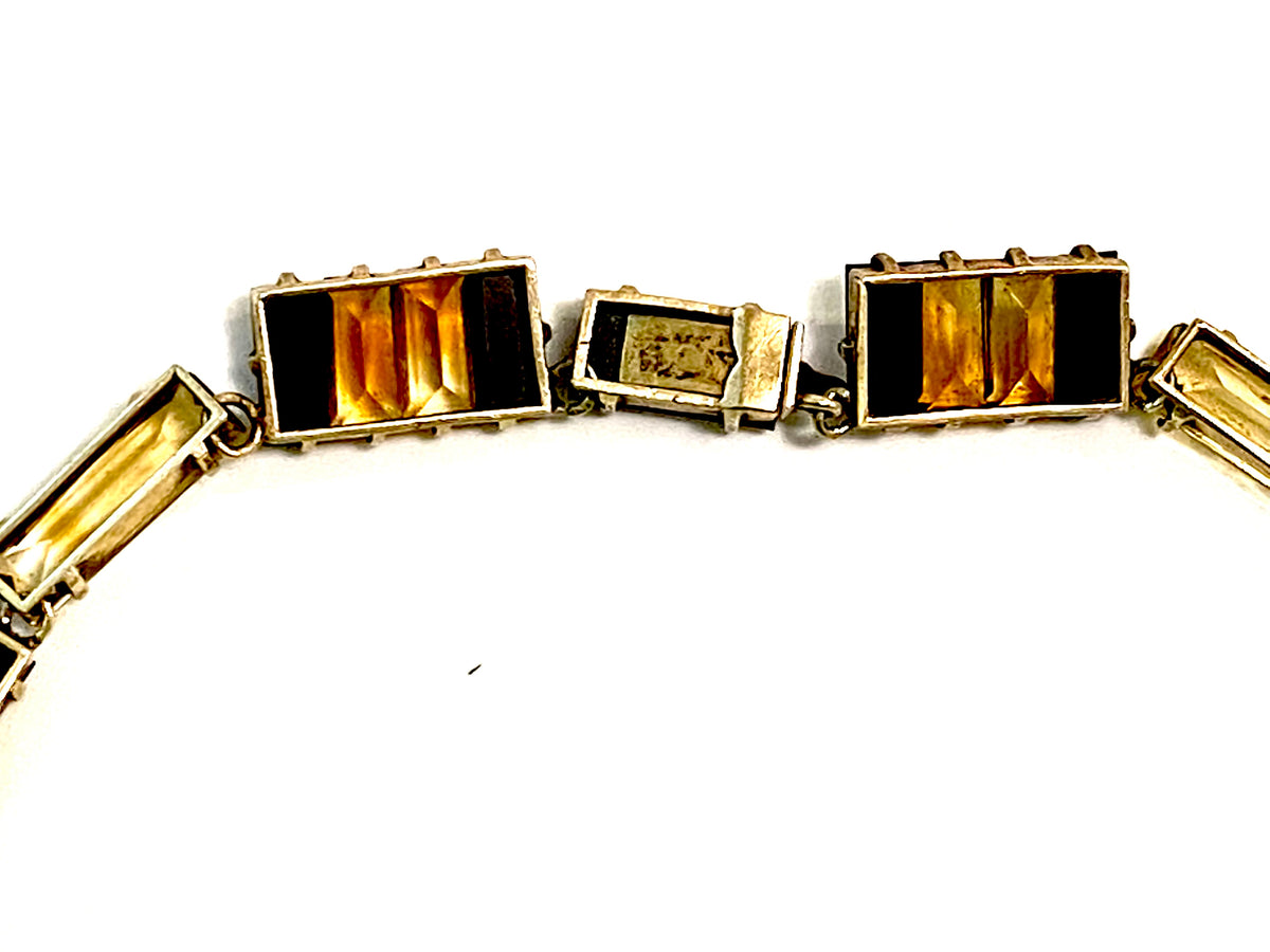 Art Deco Faceted Citrine and Onyx Collar Necklace