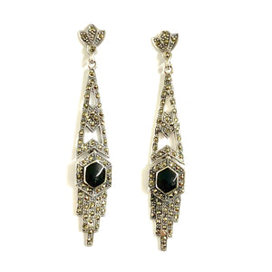 Sterling Silver Marcasite and Black Onyx Drop Earring