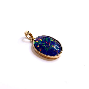 9ct Gold Oval Cut Solid Black Opal Pendant