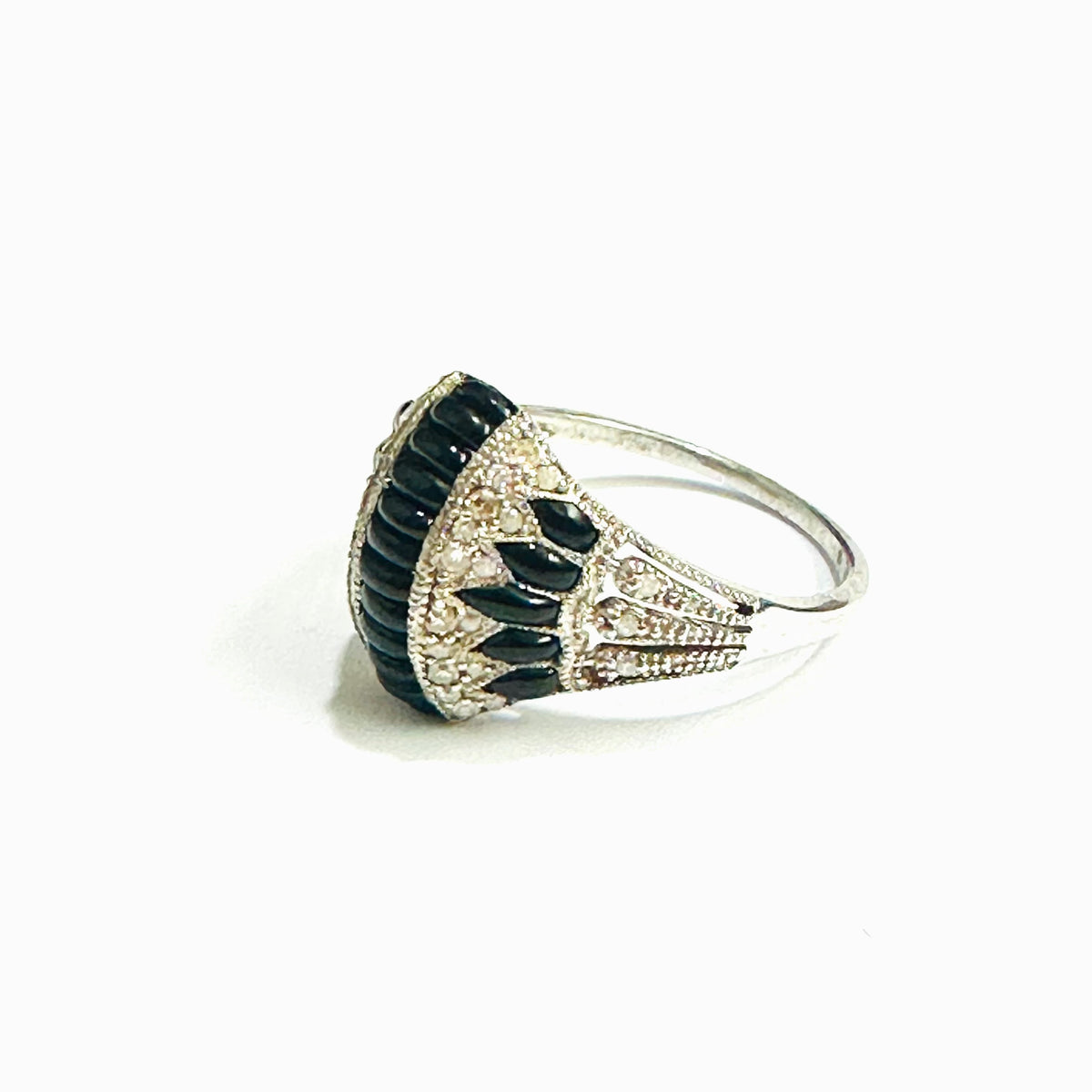 Sterling Silver Black Onyx and Diamond Ring