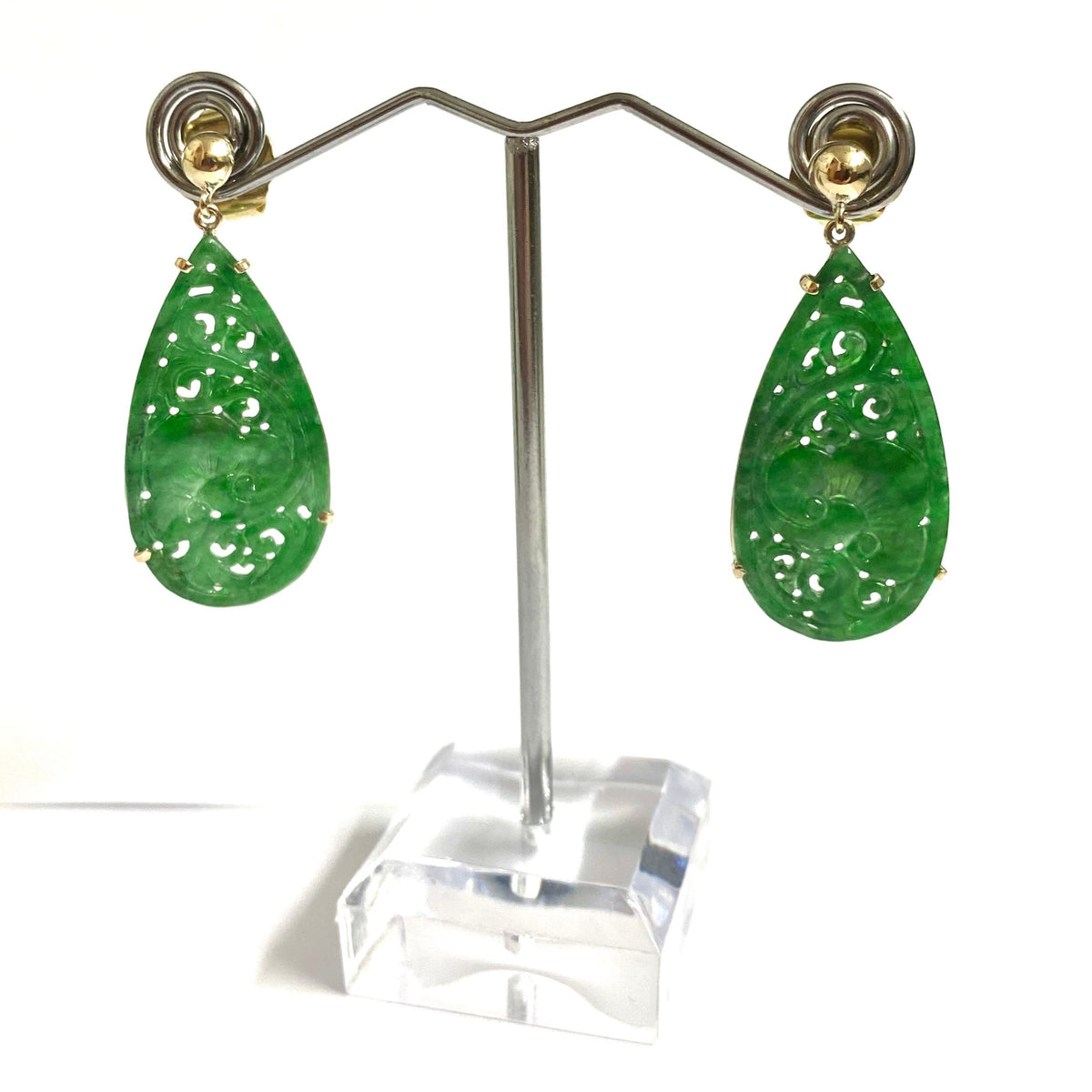 9ct White Gold Jade Drop Stud Earrings