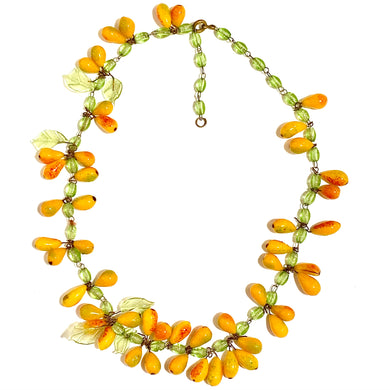 Vintage Orange and Green Glass Fruit Necklace (c1940s)