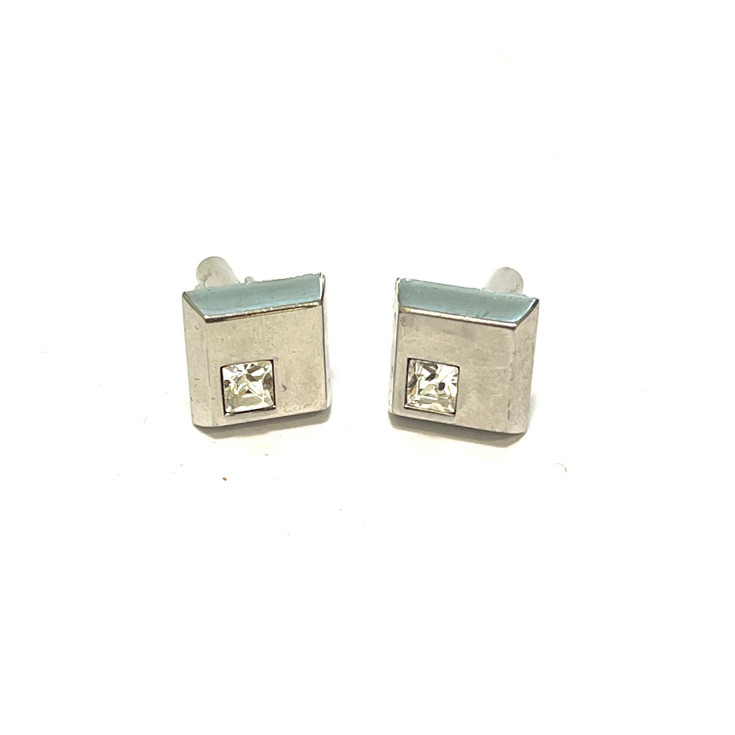 Vintage Silver Plate and Cubic Zirconia Square Cufflinks