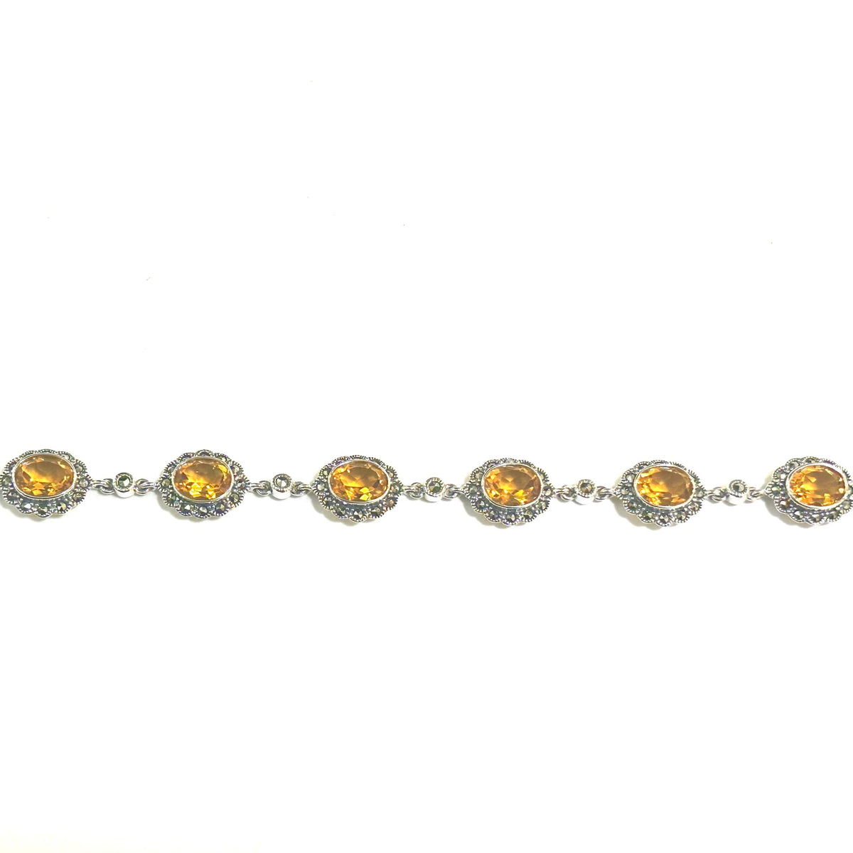 Sterling Silver Marcasite and Oval Cut Citrine Bracelet