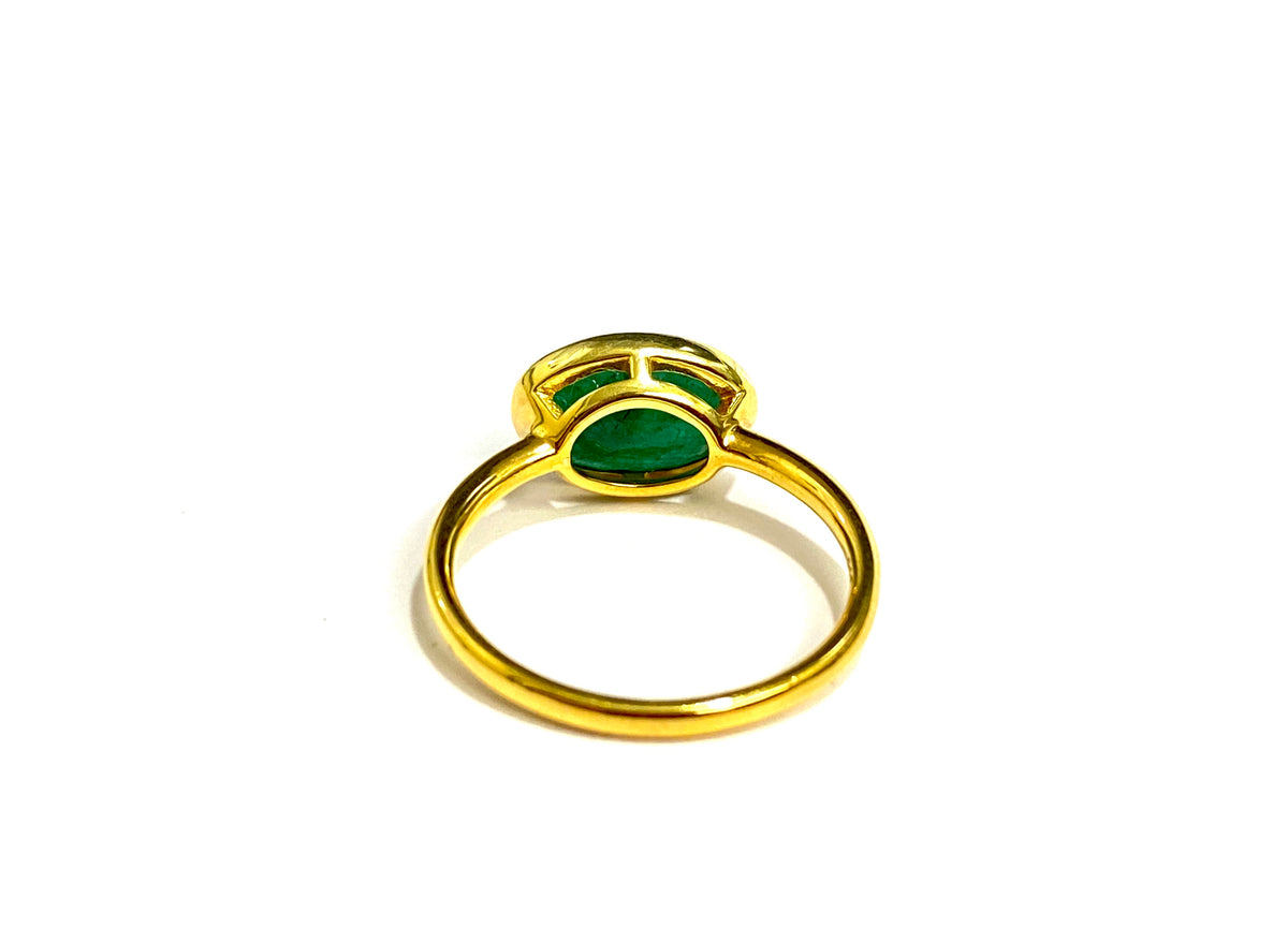 Bezel Set Oval Emerald Sterling Silver Gold Plate Ring