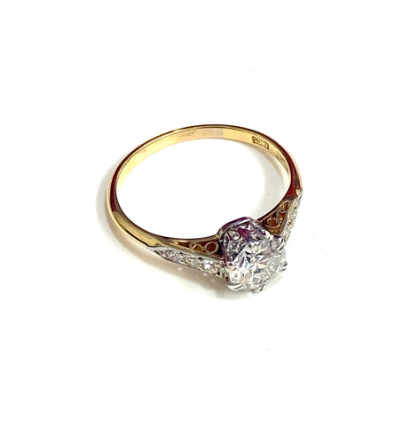 18ct Yellow Gold Platinum Diamond Ring .72 Round Brilliant Cut Diamond