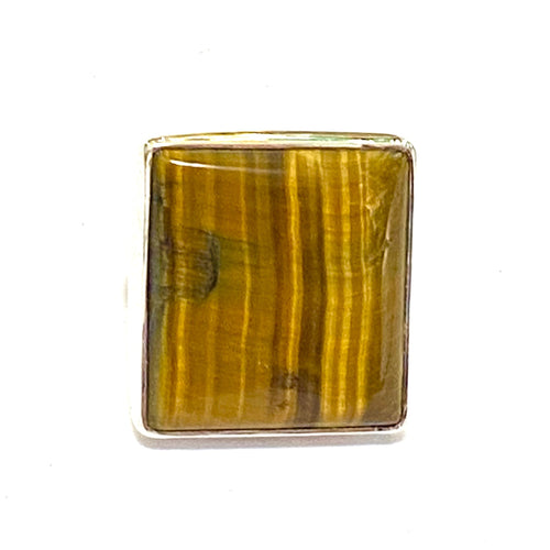 Square Tigers Eye Silver Ring