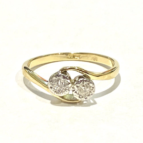 Antique 18ct Yellow Gold Twin Old Cut Diamond Ring