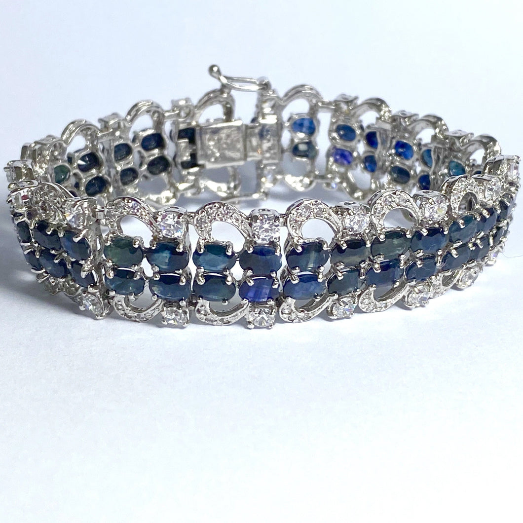 Sterling Silver Sapphire and Cubic Zirconia Bracelet