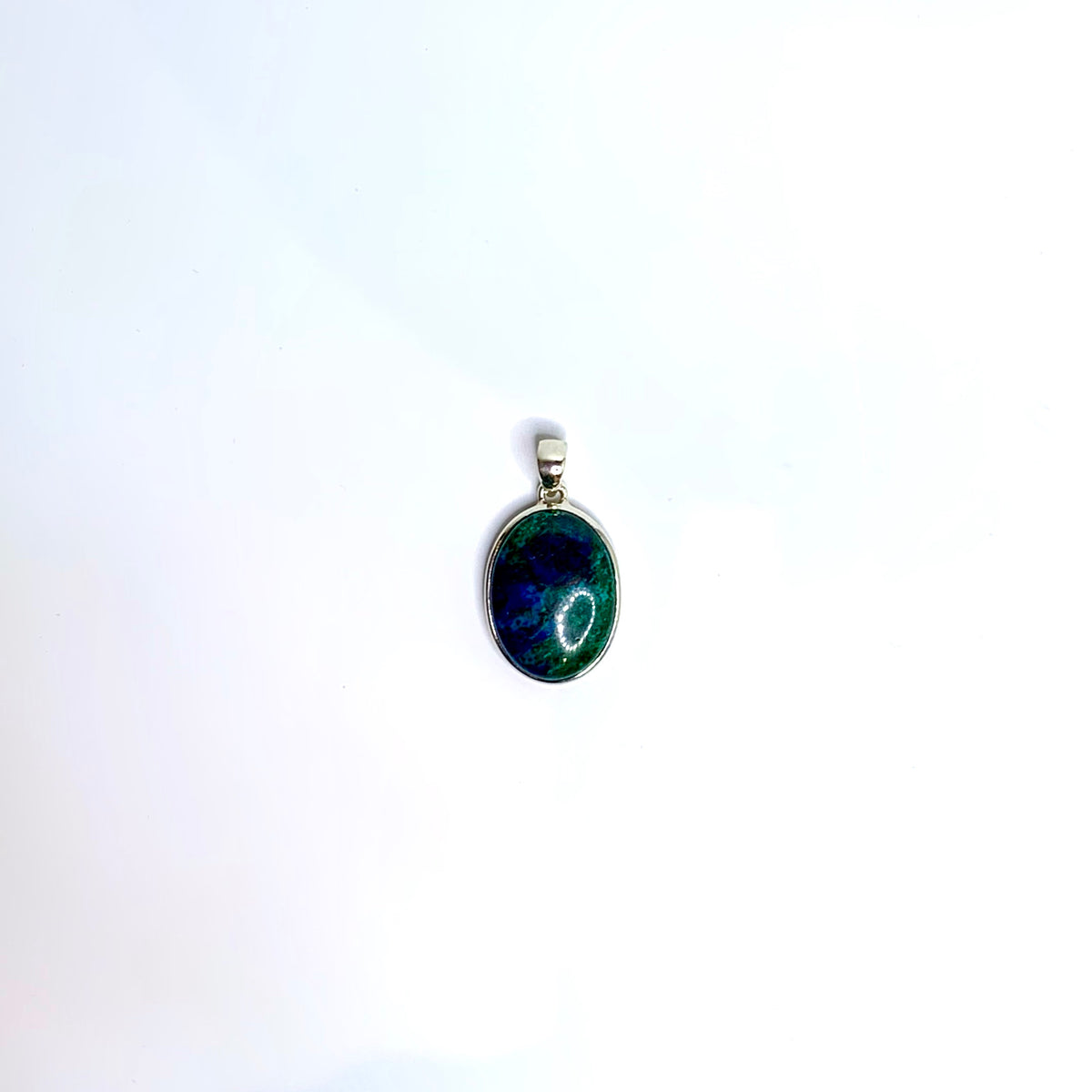 Sterling Silver Oval Cabochon Cut Chrysocolla Malachite Pendant