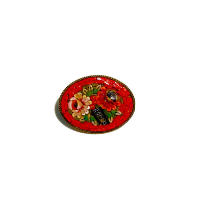 Vintage Micro Mosaic red Oval Brooch