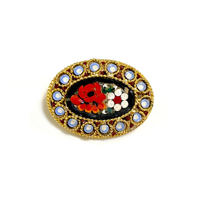 Gold Plated Floral Micro Mosaic Brooch