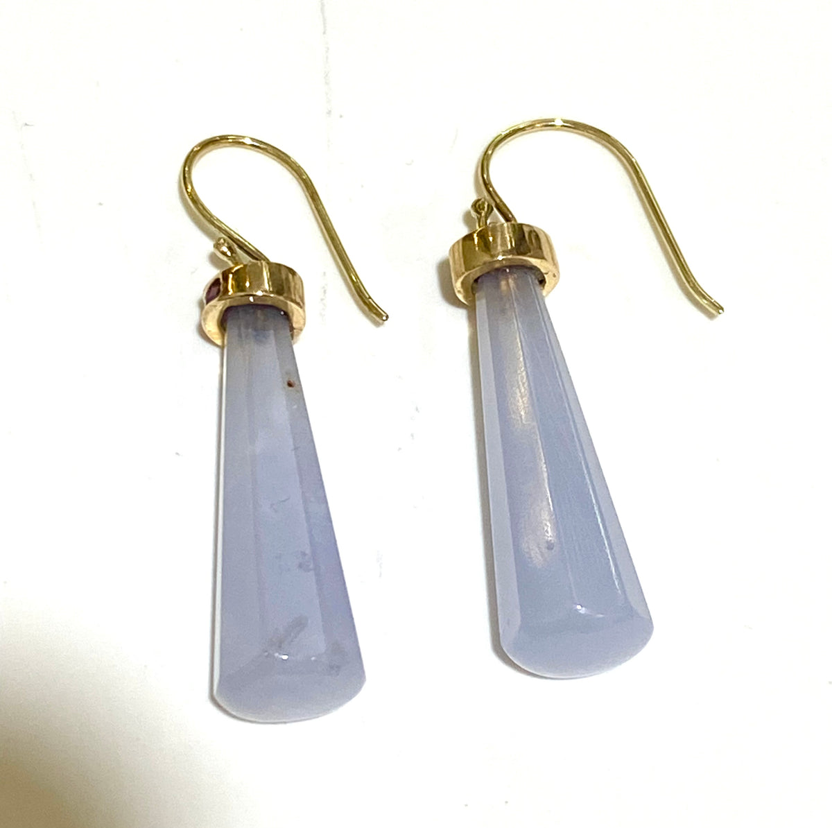 9ct Yellow Gold Chalcedony and Ruby Drop Earrings