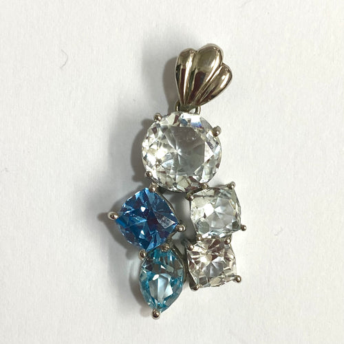 9ct White Gold White and Blue Topaz Pendant