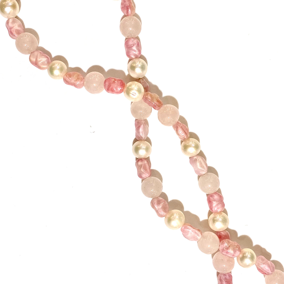Pink Murano Glass and Pearl Beaded Necklace