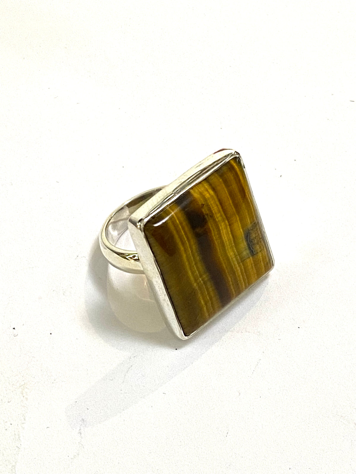 Square Tigers Eye Silver Ring