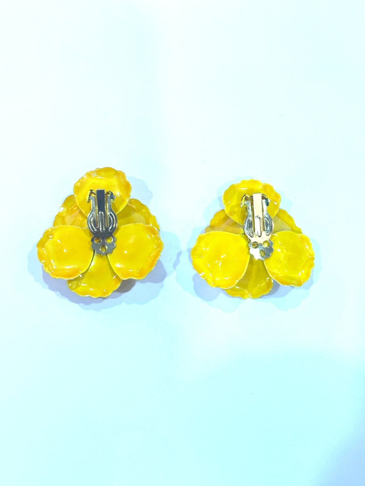 Vintage Yellow Flower Enamel Clip-On Earrings