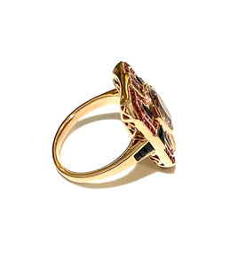 14ct Rose Gold Morganite, Orange Sapphire and Onyx Ring