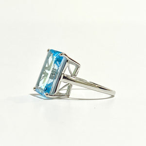 Sterling Silver Rectangular Cut Blue Topaz Ring