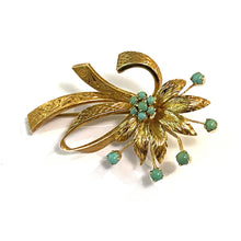 Vintage Turquoise 'Forget Me Not' Floral and Ribbon Brooch