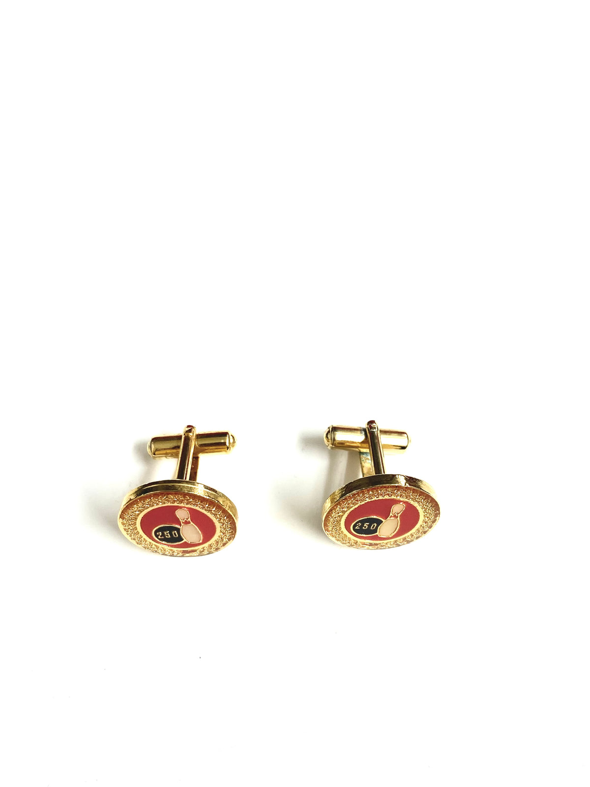 Vintage Bowling 250 Red and Black Enamel Cufflinks