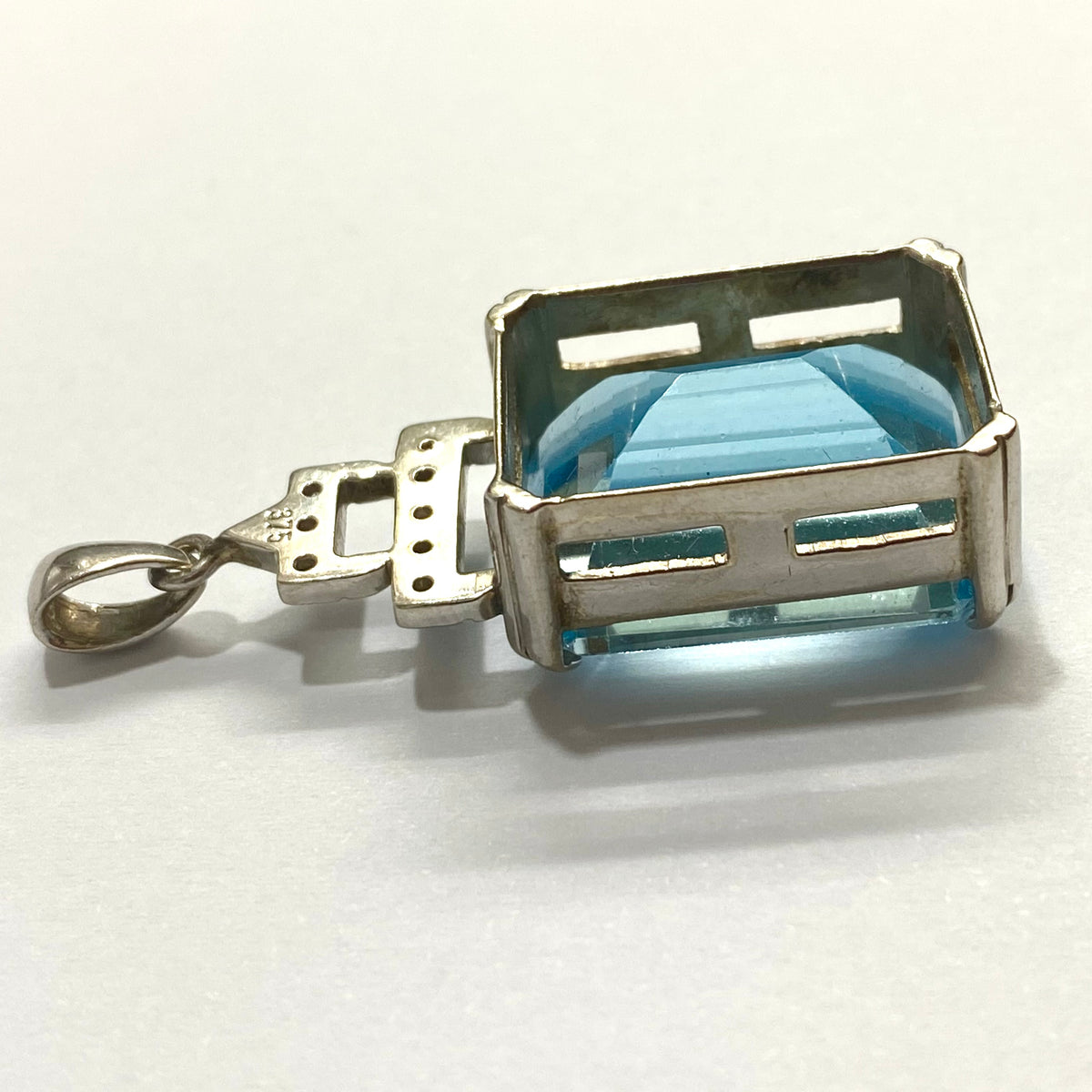 9ct White Gold 20ct Swiss Blue Topaz and Diamond Pendant