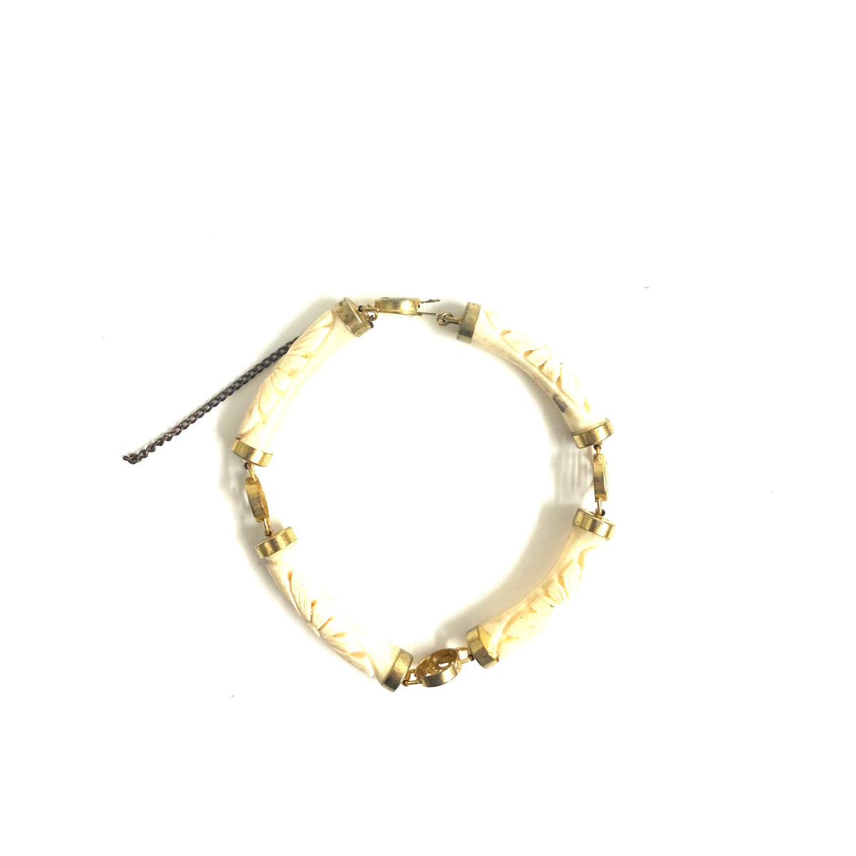 9ct Gold Plate Carved Ivory Bracelet