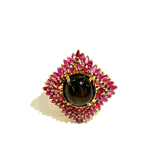 Synthetic Ruby and Moonstone Ring