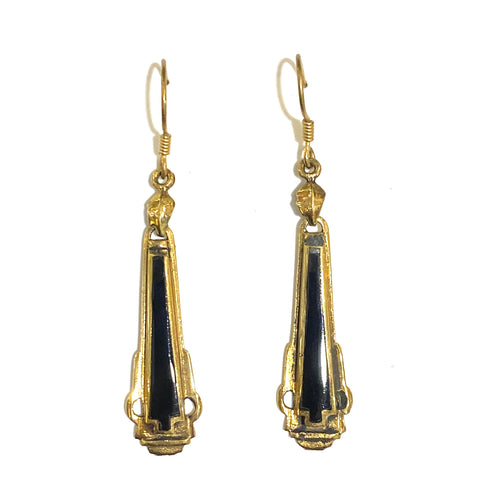 Art Deco Style Enamel Tapered Hook Drop Earrings